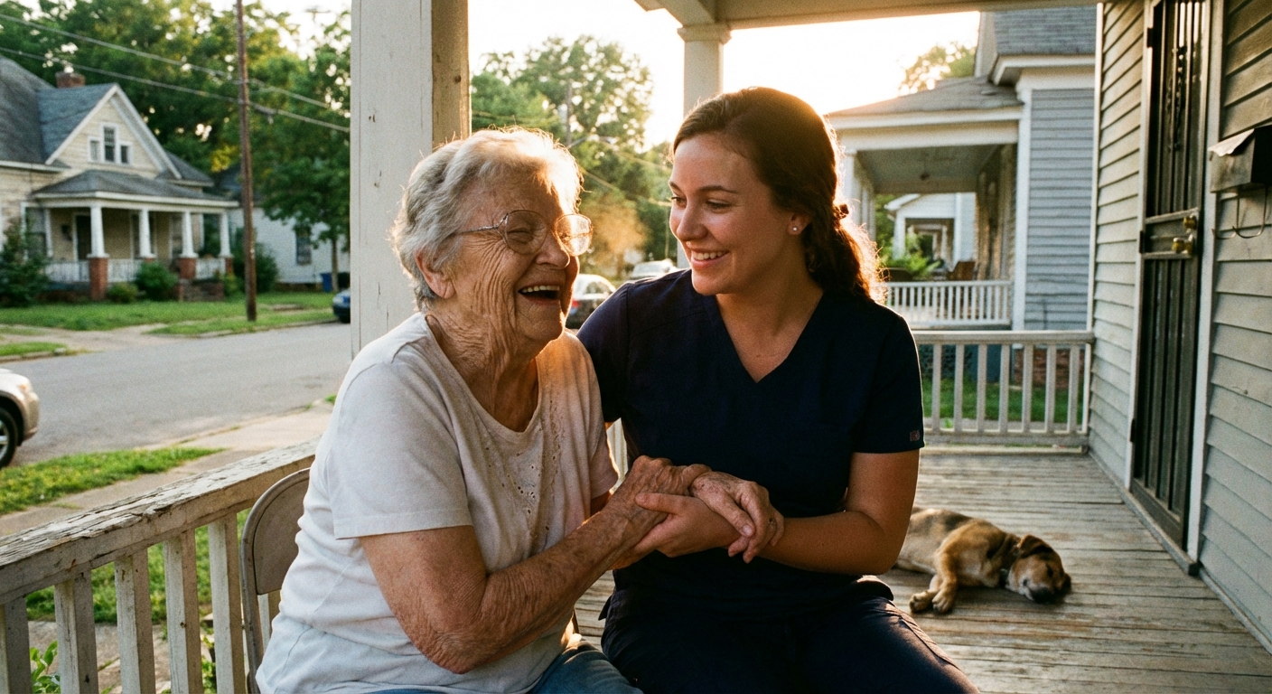 Caregiver providing compassionate care to a client
